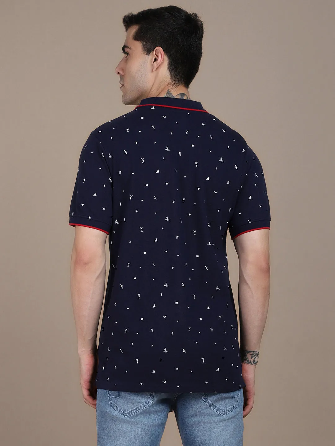 Dennis Lingo Conversational Printed Polo Collar Cotton T-shirt