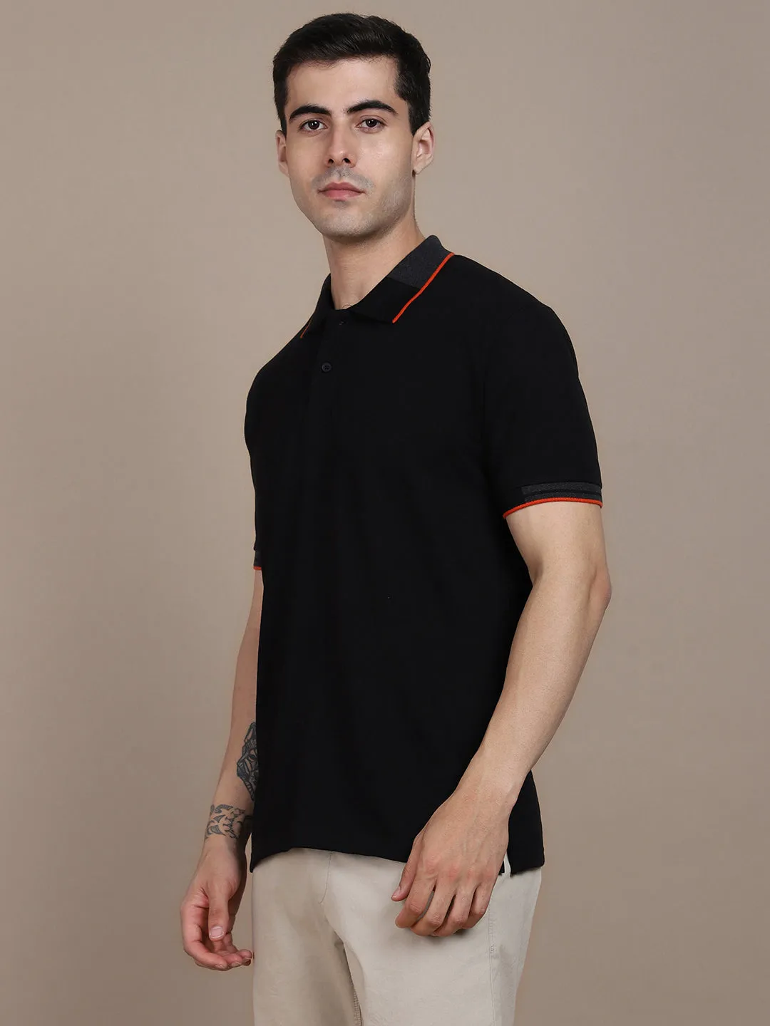 Dennis Lingo Men Striped Polo Collar Pure Cotton T-shirt