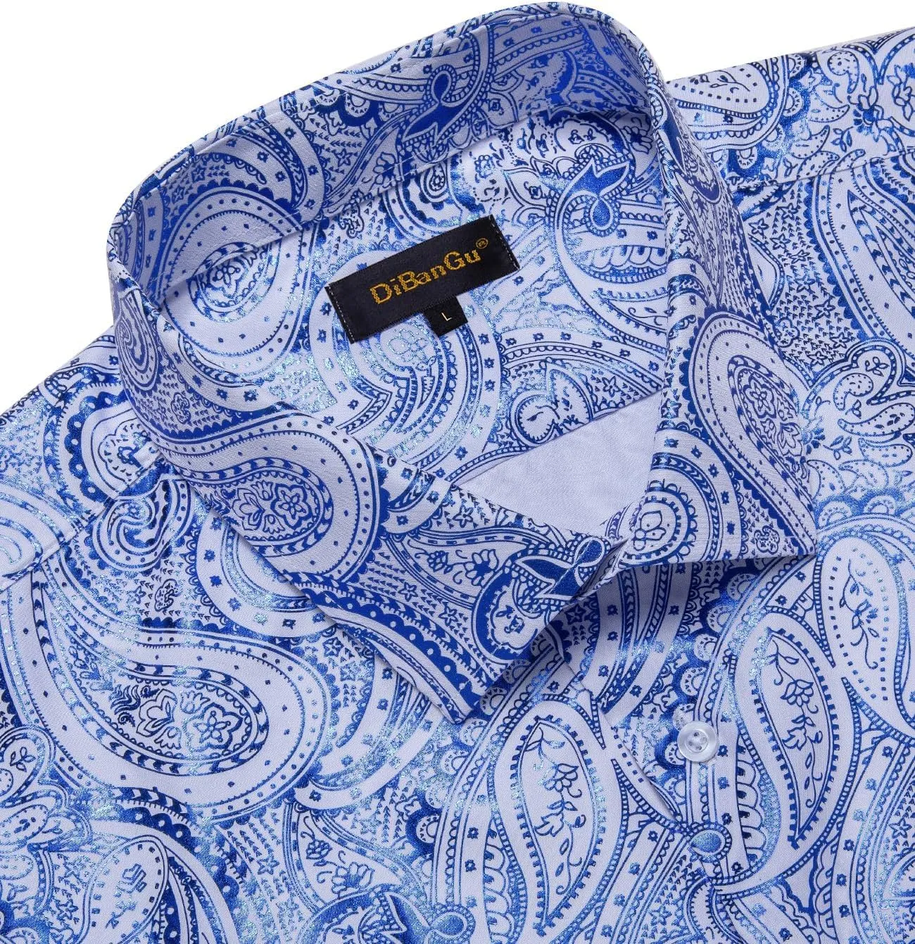 DiBanGu Mens Paisley Dress Shirt Luxury Printed Long Sleeve Button Down Shirts Regular Fit Shiny Shirts for Wedding Prom
