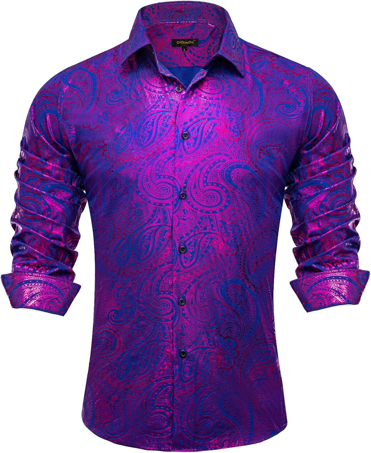 DiBanGu Mens Paisley Dress Shirt Luxury Printed Long Sleeve Button Down Shirts Regular Fit Shiny Shirts for Wedding Prom