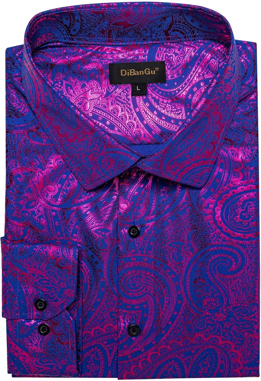 DiBanGu Mens Paisley Dress Shirt Luxury Printed Long Sleeve Button Down Shirts Regular Fit Shiny Shirts for Wedding Prom