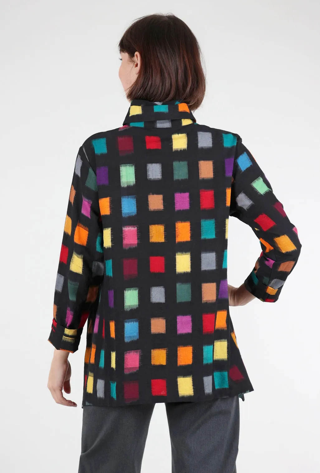 Double-Collar Sharp Shirt, Black/Multi