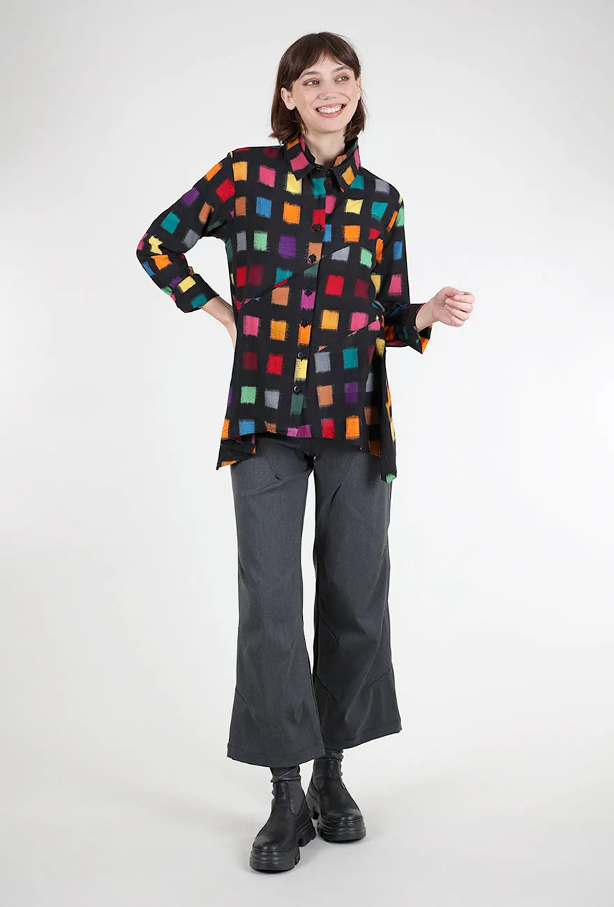 Double-Collar Sharp Shirt, Black/Multi