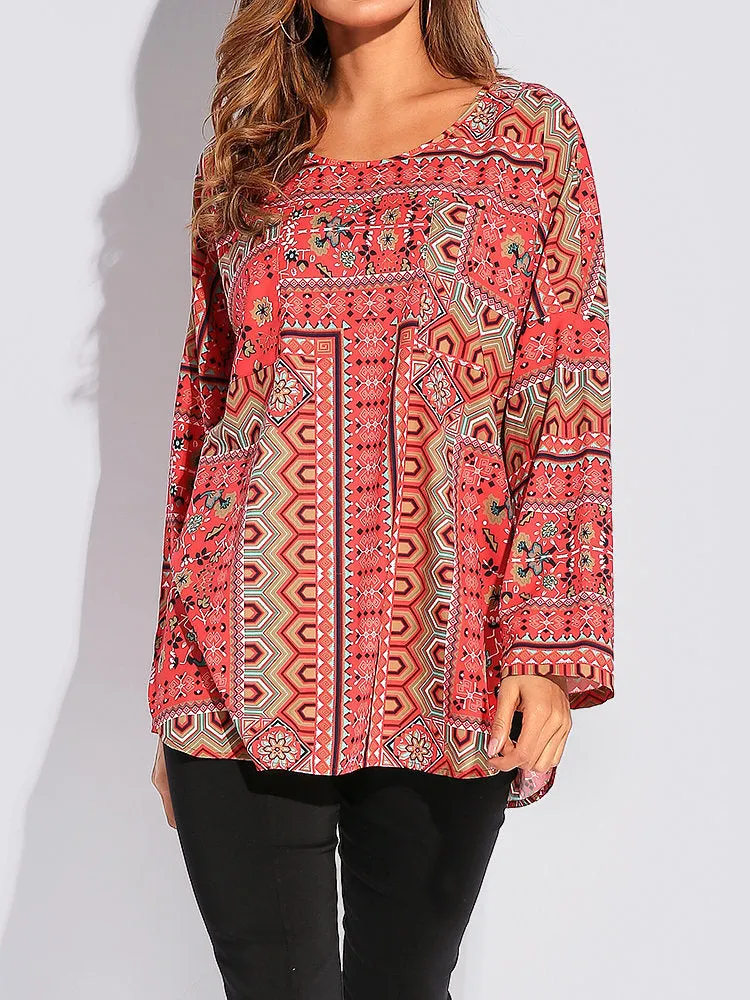 Ethnic Printed Long Sleeve Blouses