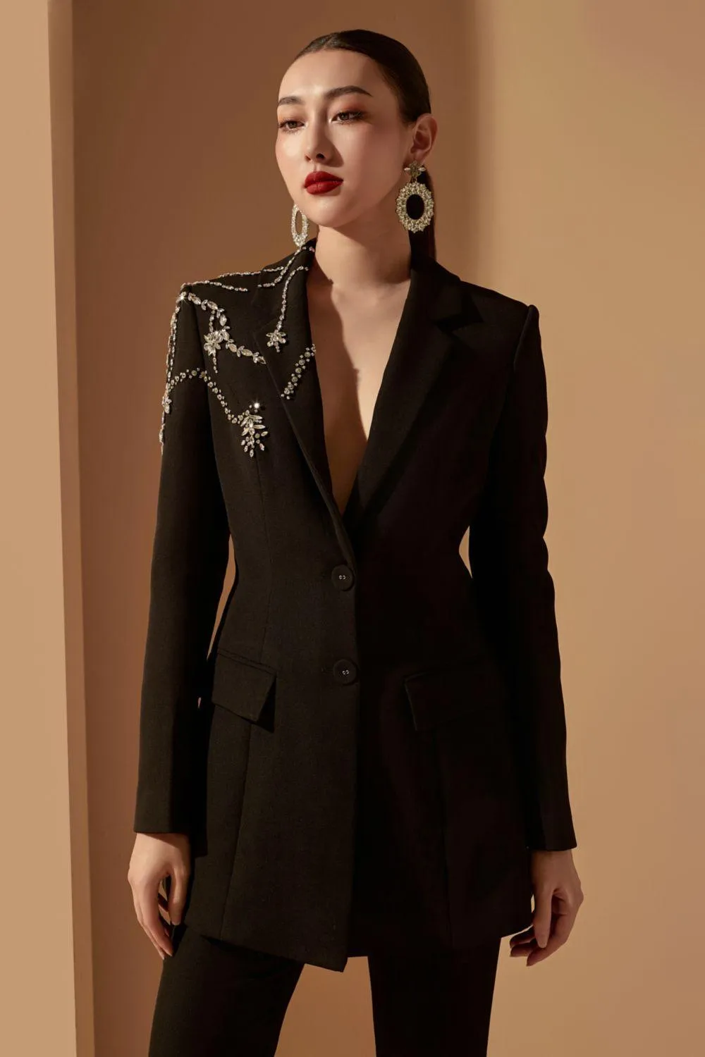 Farlay Structured Notch Lapel Polyester Spandex Blazer