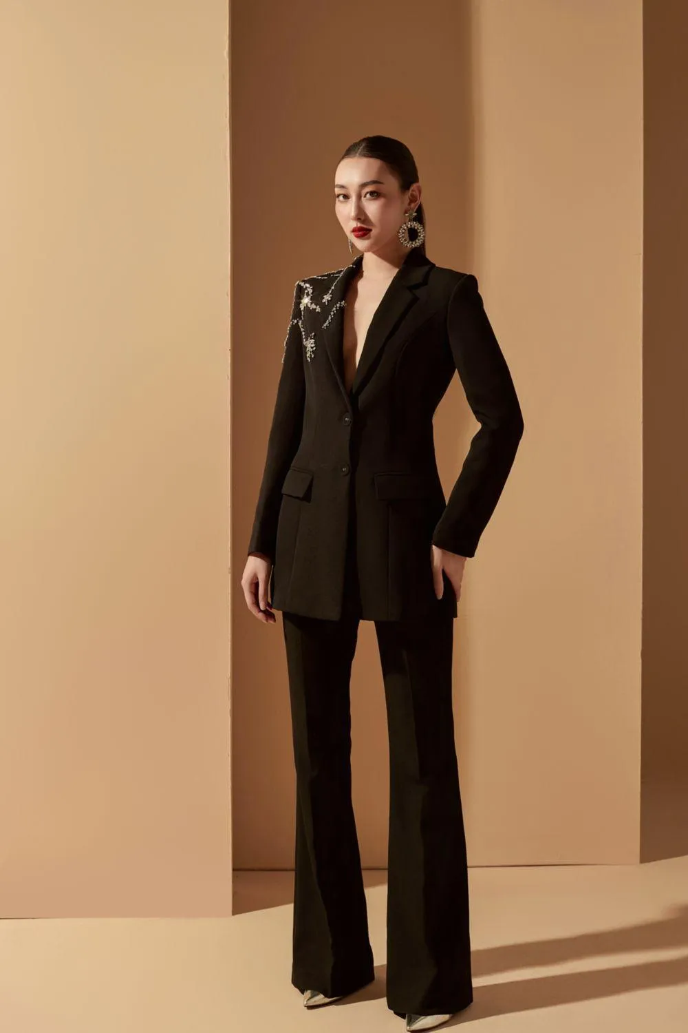 Farlay Structured Notch Lapel Polyester Spandex Blazer