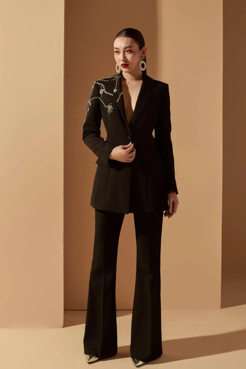 Farlay Structured Notch Lapel Polyester Spandex Blazer