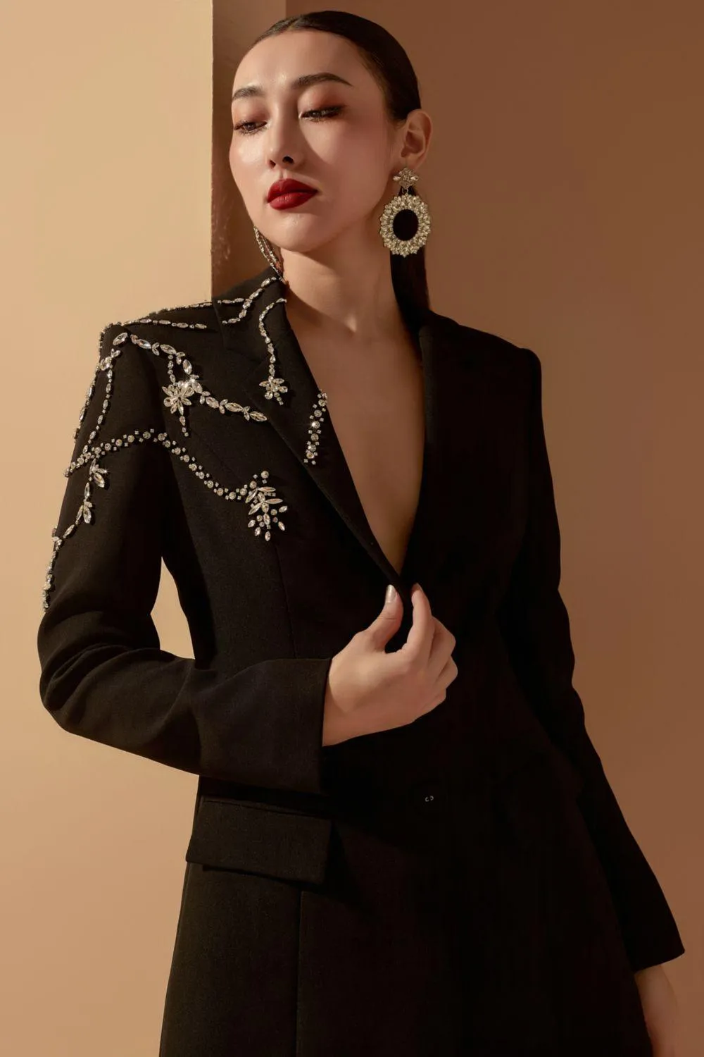 Farlay Structured Notch Lapel Polyester Spandex Blazer