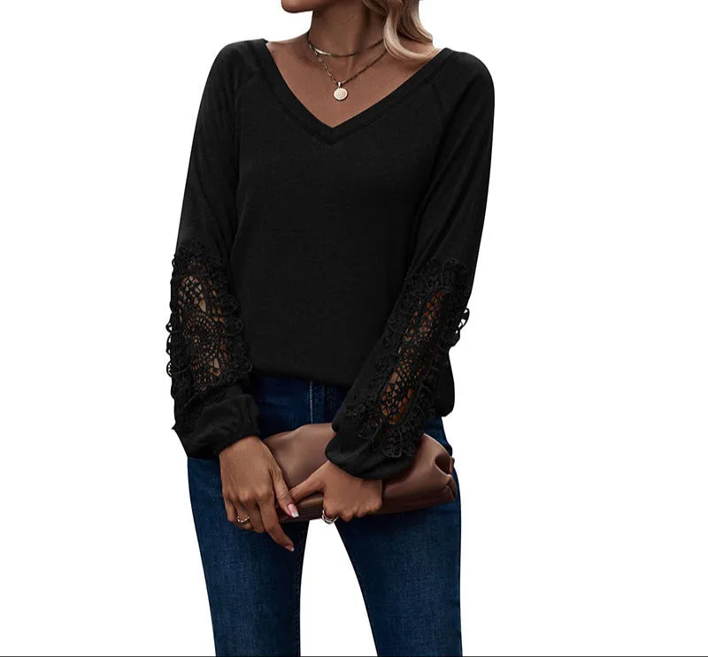 Fashion Loose V-Neck Lace Sweater