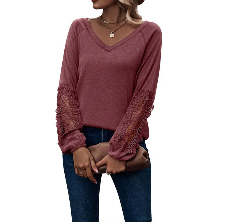 Fashion Loose V-Neck Lace Sweater