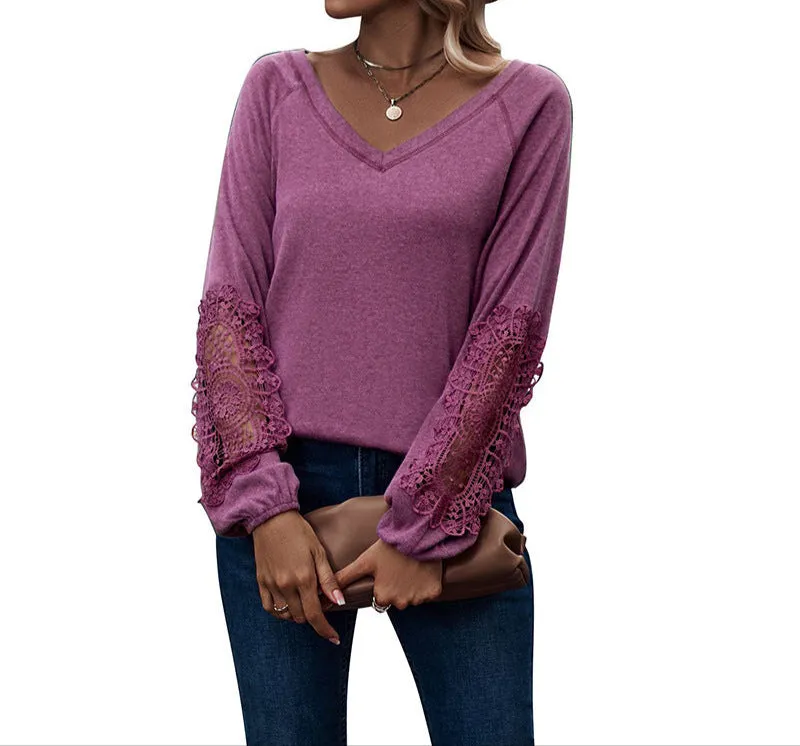 Fashion Loose V-Neck Lace Sweater
