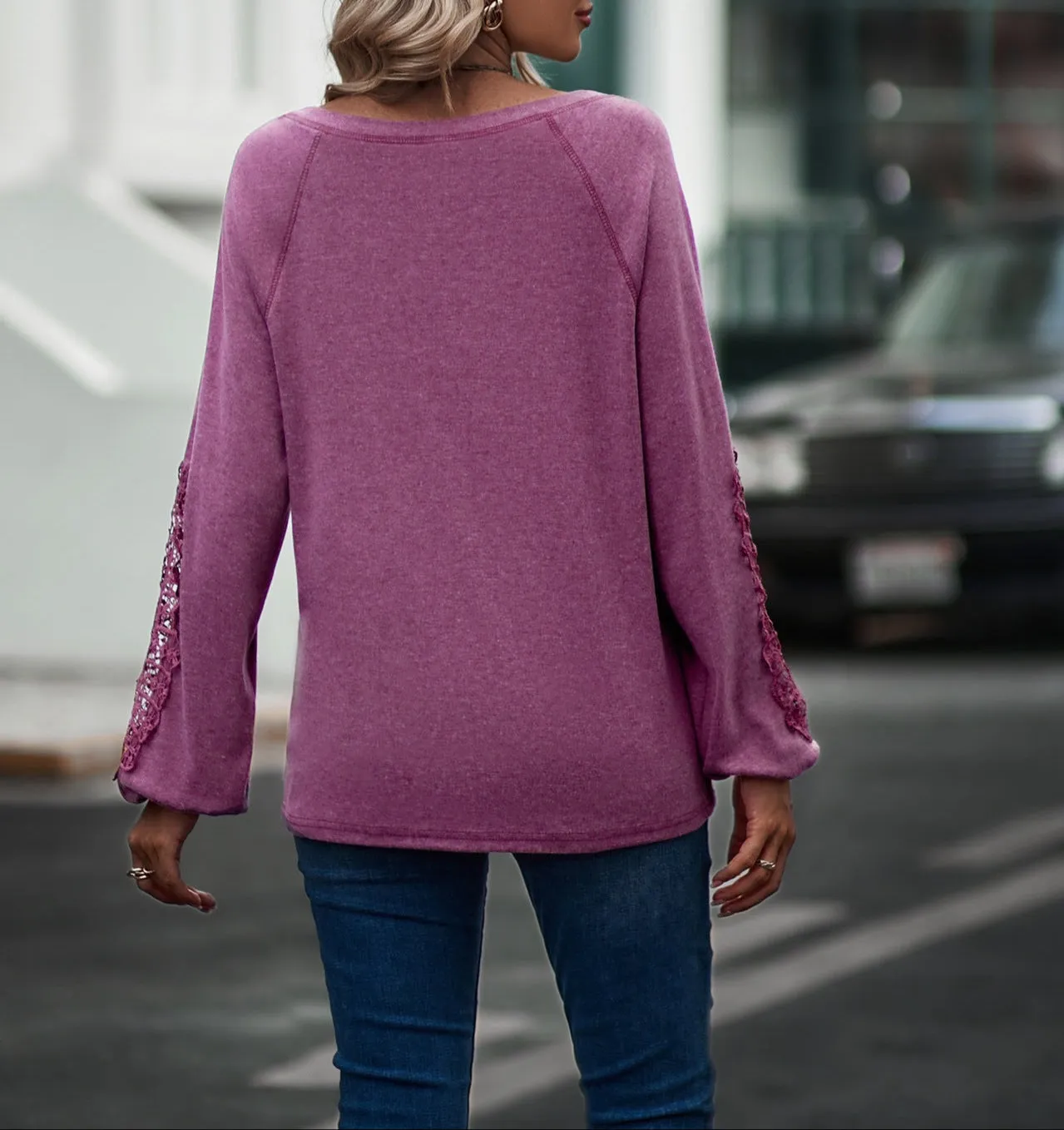 Fashion Loose V-Neck Lace Sweater
