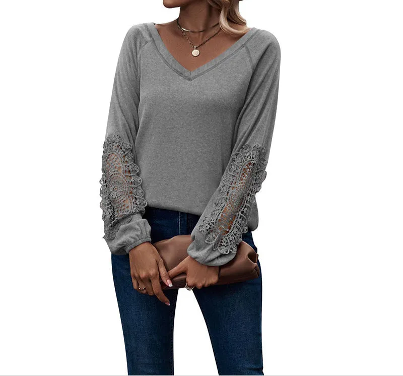 Fashion Loose V-Neck Lace Sweater