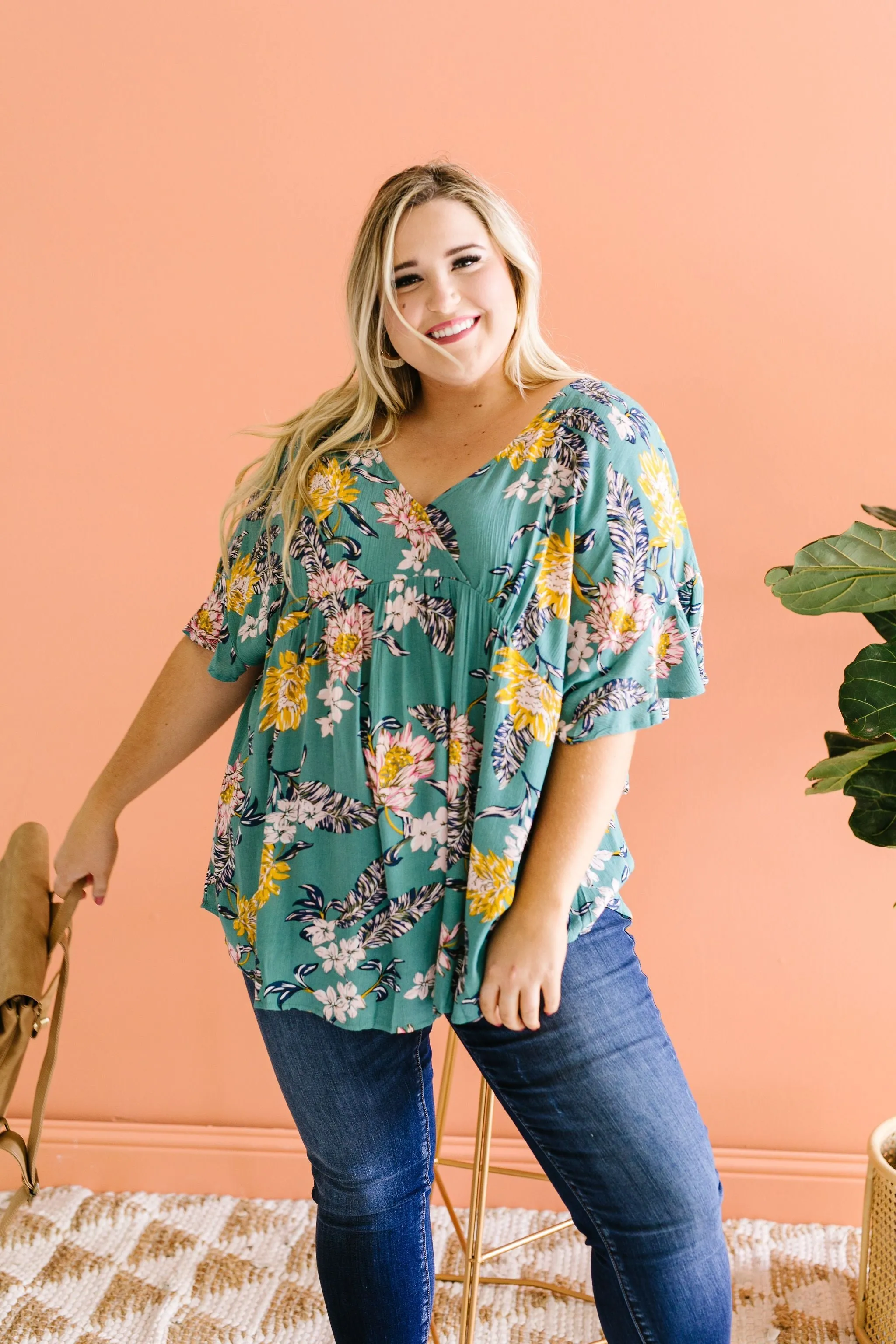 Feel The Teal Floral Blouse