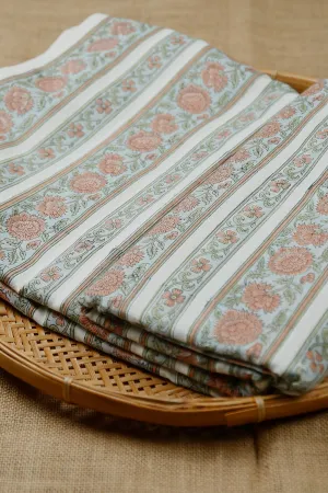 Floral & Stripes on Mughal Print Cotton Fabric - 0.55m