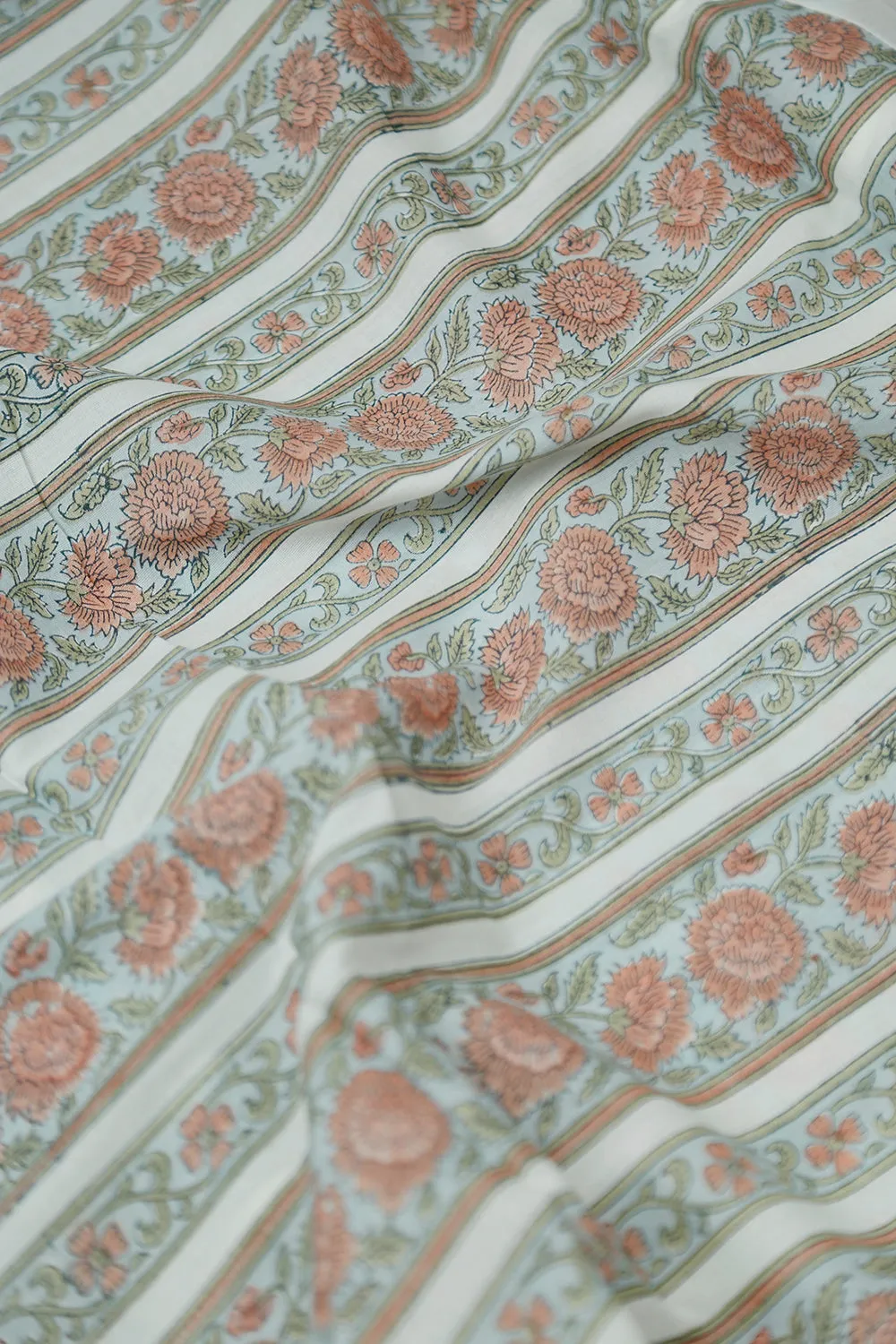 Floral & Stripes on Mughal Print Cotton Fabric - 0.55m