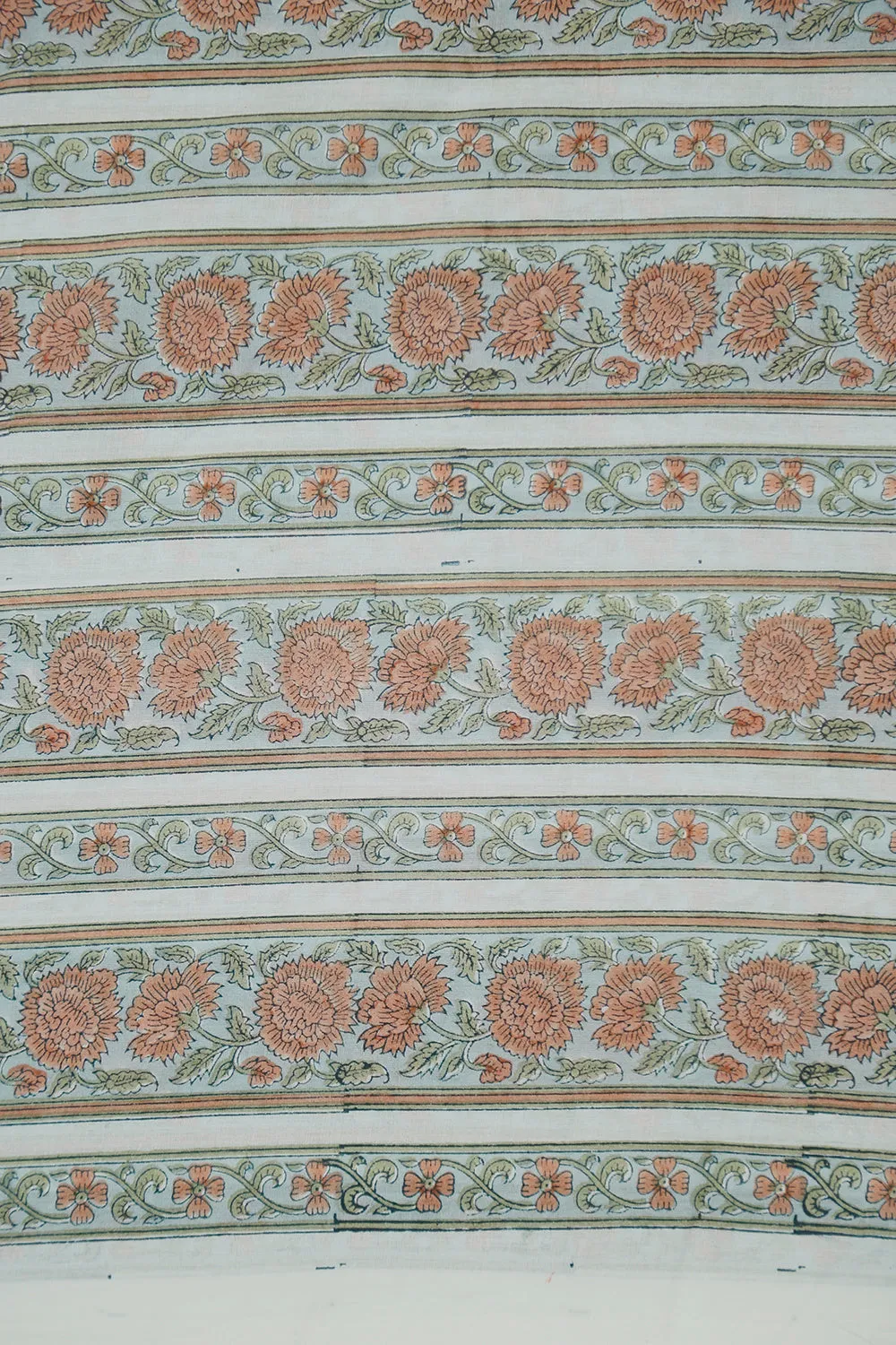 Floral & Stripes on Mughal Print Cotton Fabric - 0.55m