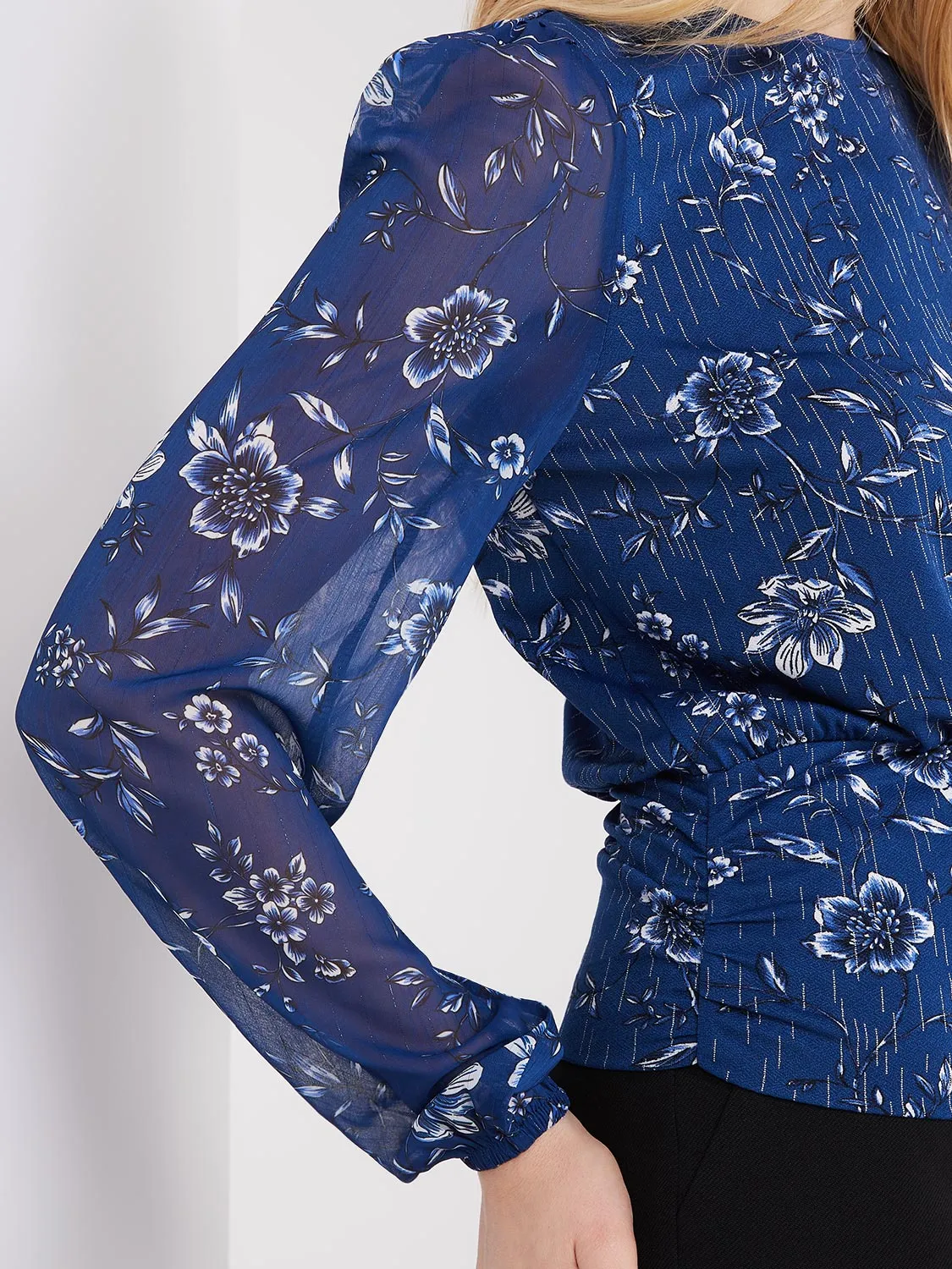 Floral Print Metallic Chiffon Top
