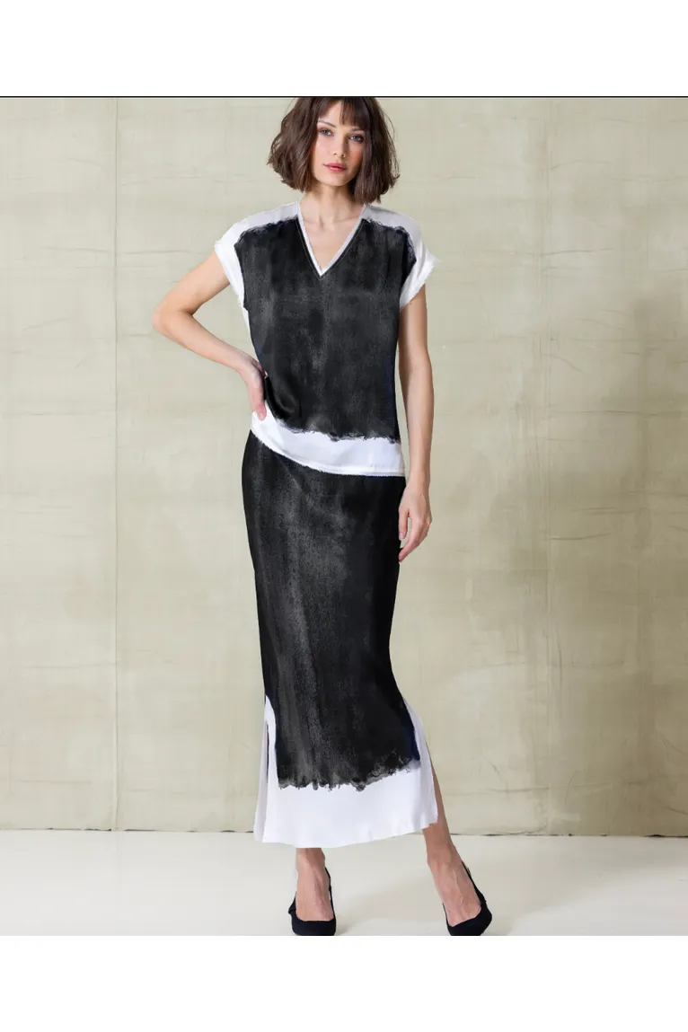 go by Go Silk Go Long For It Printed Skirt S195-SHAD | Shadow Dye Black/White | Clearance Final Sale