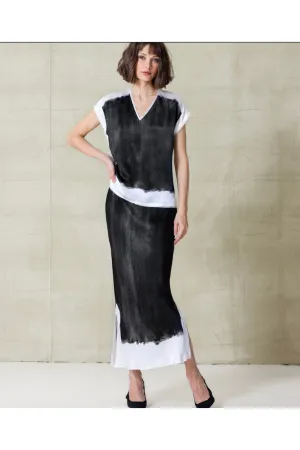 go by Go Silk Go Long For It Printed Skirt S195-SHAD | Shadow Dye Black/White | Clearance Final Sale