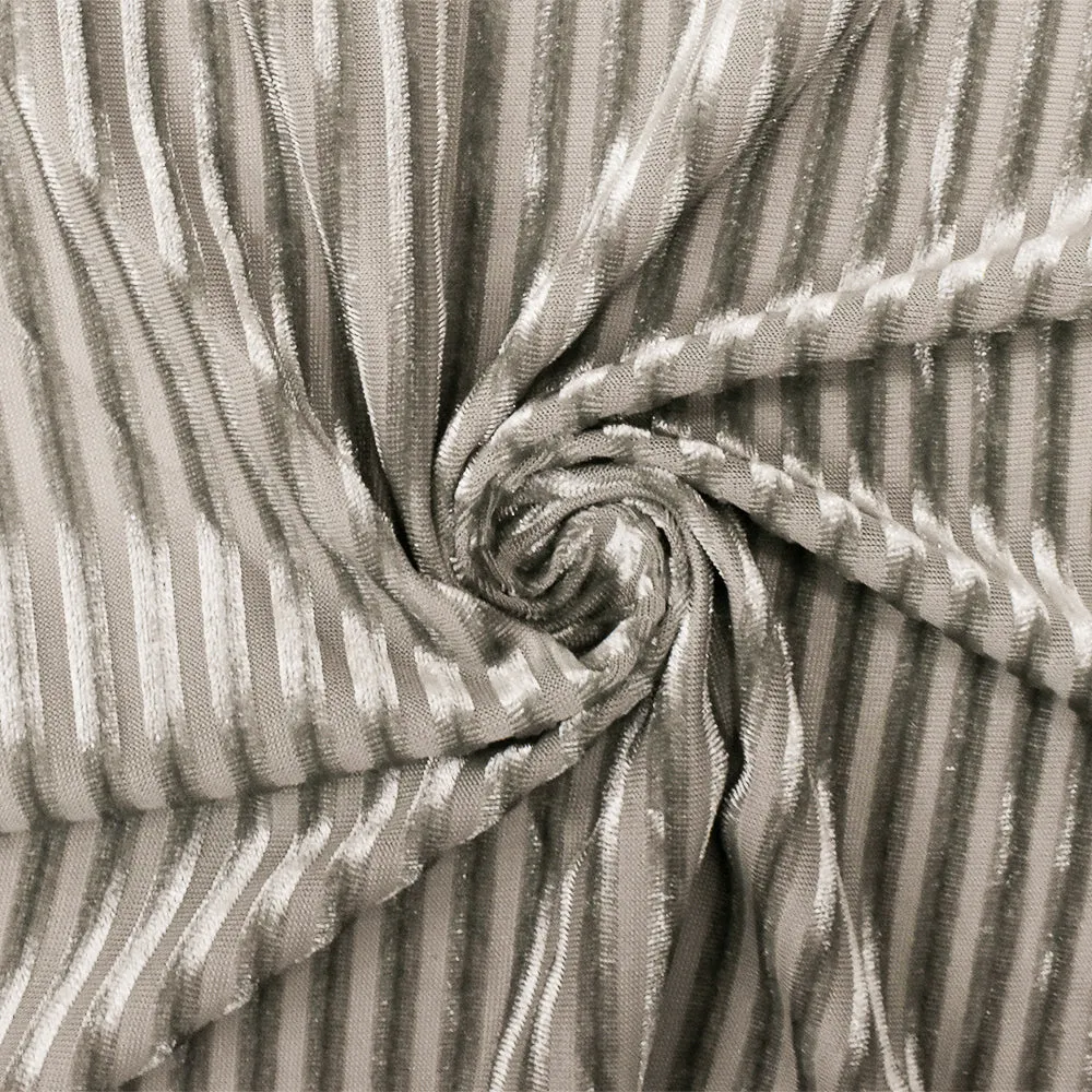 Gray Stripe Burnout Stretch Poly Spandex Velvet Knit Fabric