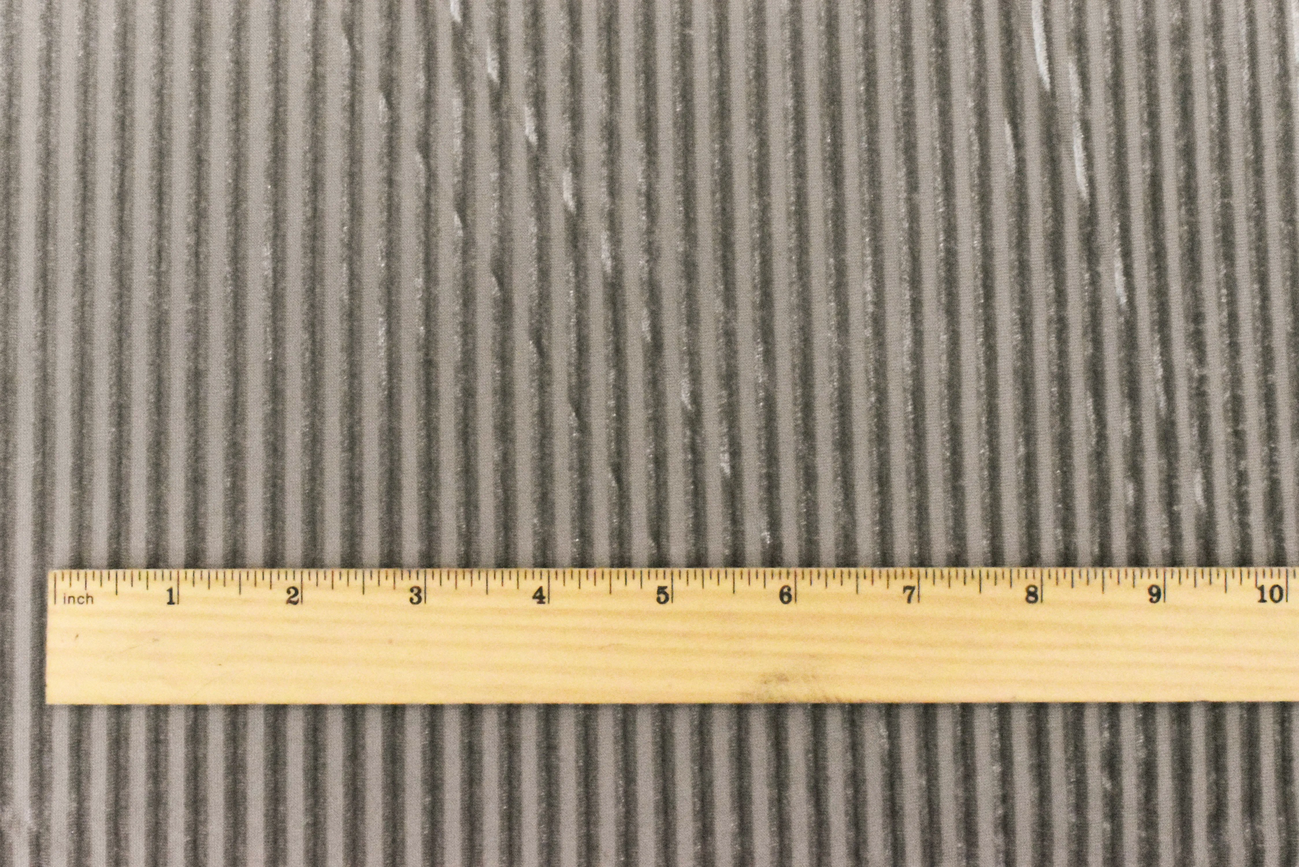 Gray Stripe Burnout Stretch Poly Spandex Velvet Knit Fabric