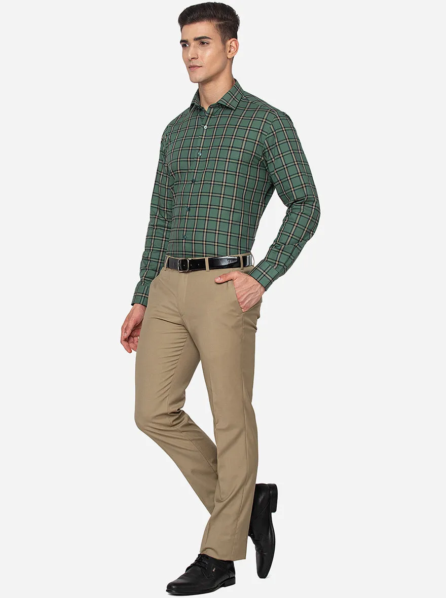 Green & Grey Checked Slim Fit Formal Shirt | JadeBlue