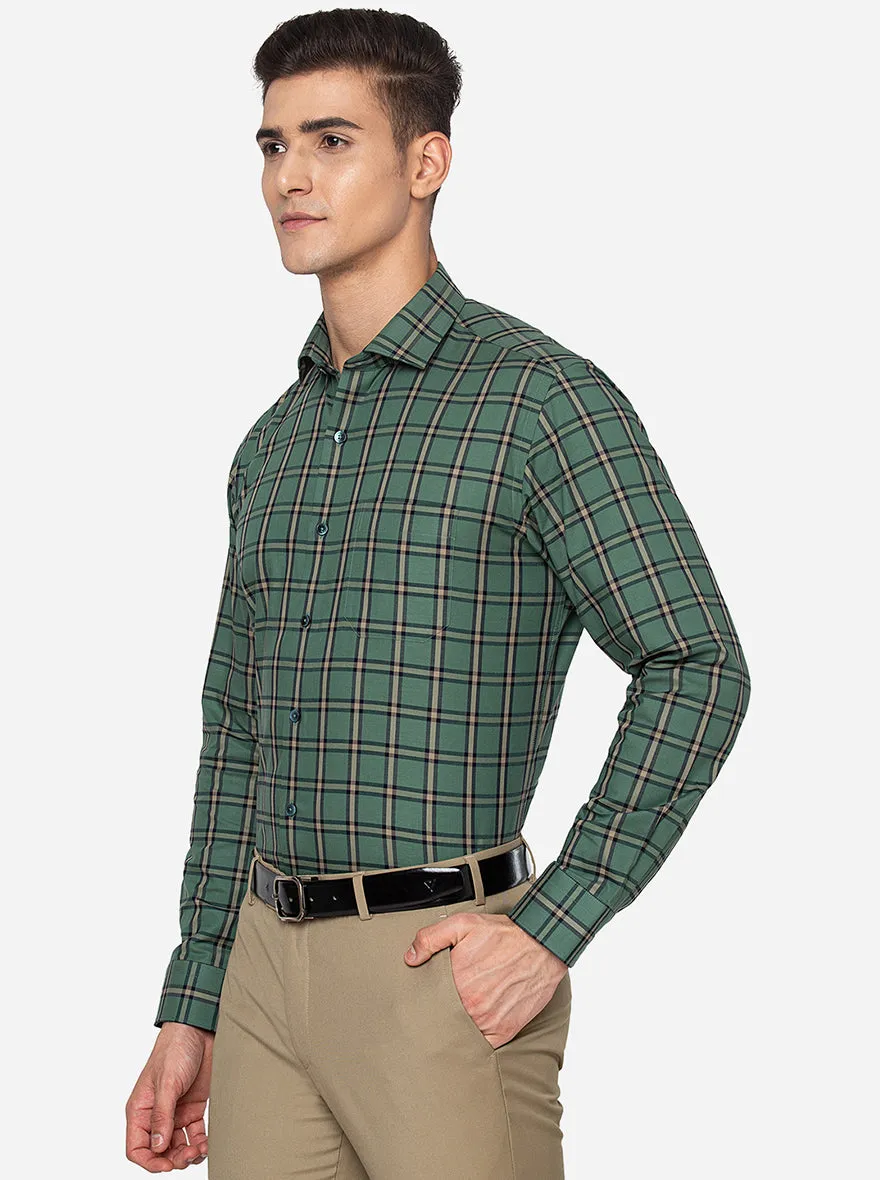 Green & Grey Checked Slim Fit Formal Shirt | JadeBlue