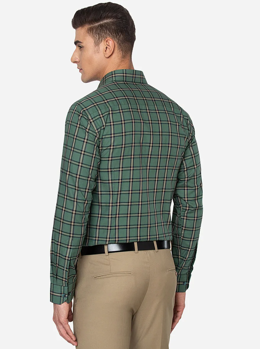 Green & Grey Checked Slim Fit Formal Shirt | JadeBlue