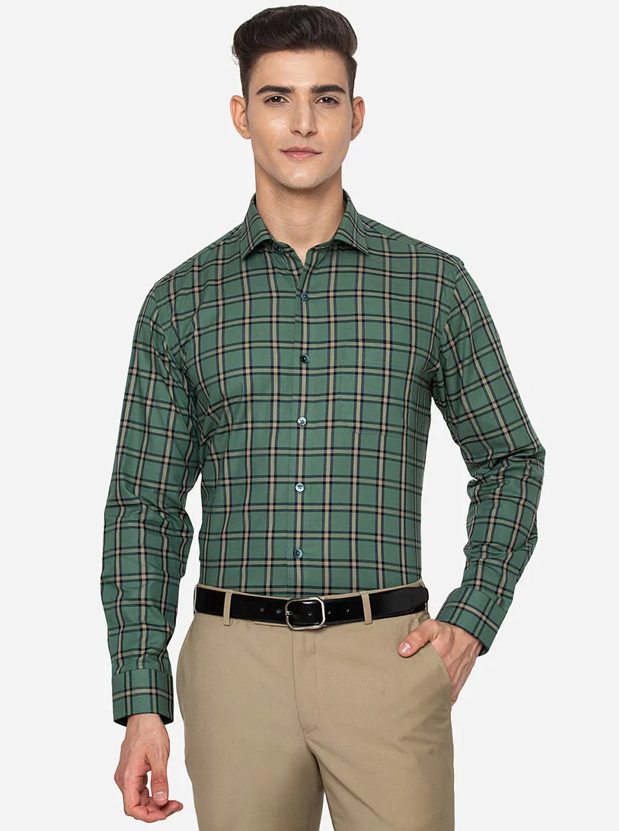 Green & Grey Checked Slim Fit Formal Shirt | JadeBlue