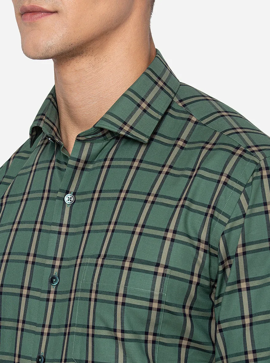 Green & Grey Checked Slim Fit Formal Shirt | JadeBlue