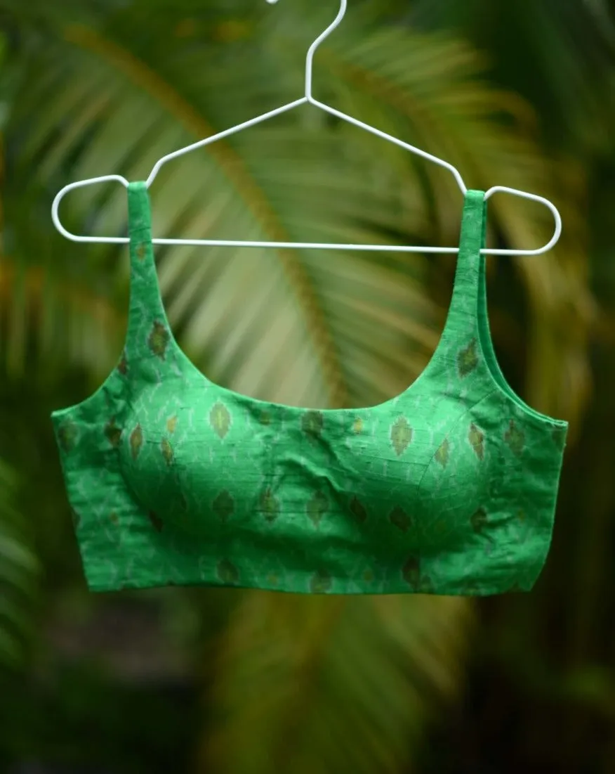 Green Handwoven Ikat Silk Blouse