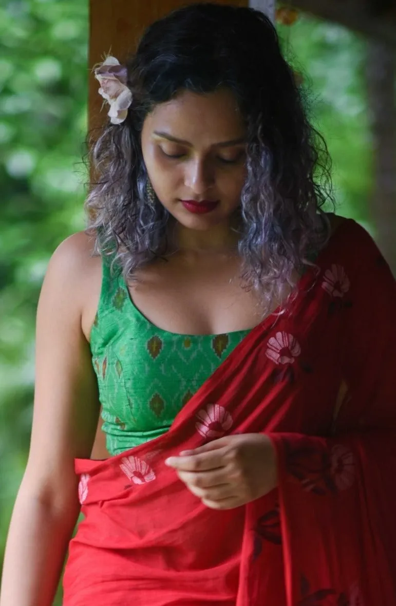 Green Handwoven Ikat Silk Blouse