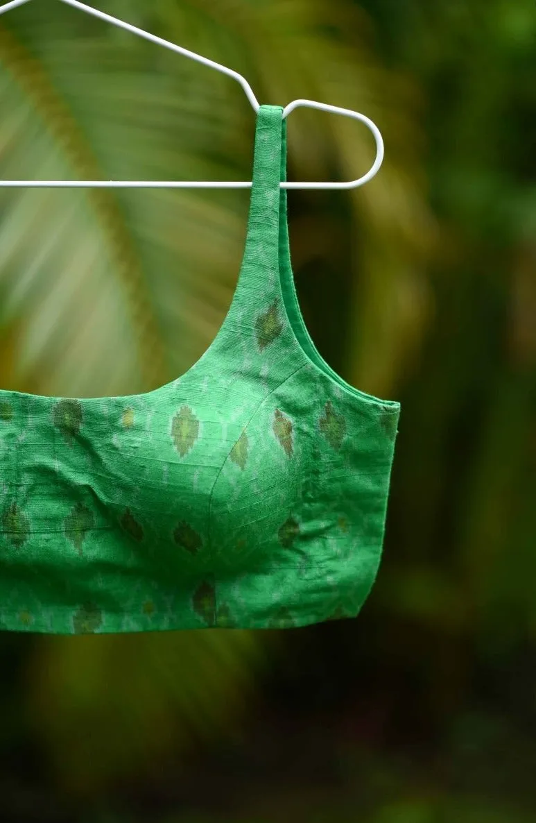 Green Handwoven Ikat Silk Blouse