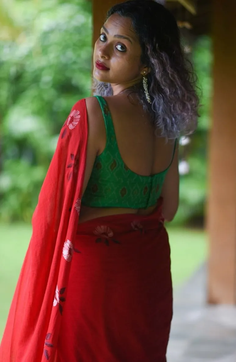 Green Handwoven Ikat Silk Blouse