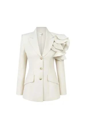 Hori Structured Ruffled Wool Blend Blazer
