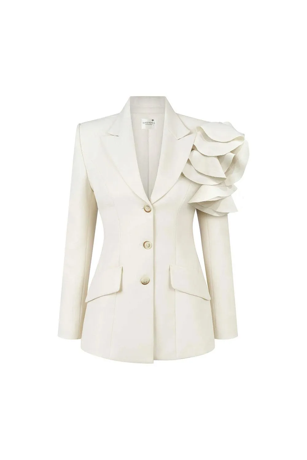 Hori Structured Ruffled Wool Blend Blazer