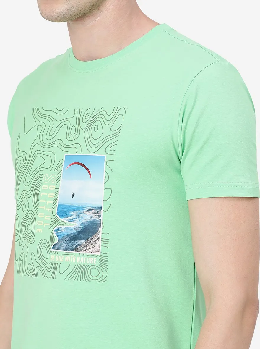 Irish Green Printed Slim Fit T-Shirt | JadeBlue