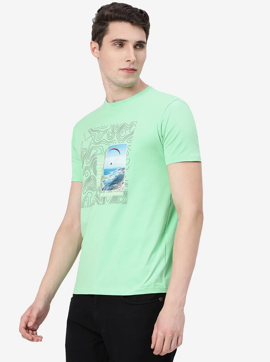 Irish Green Printed Slim Fit T-Shirt | JadeBlue