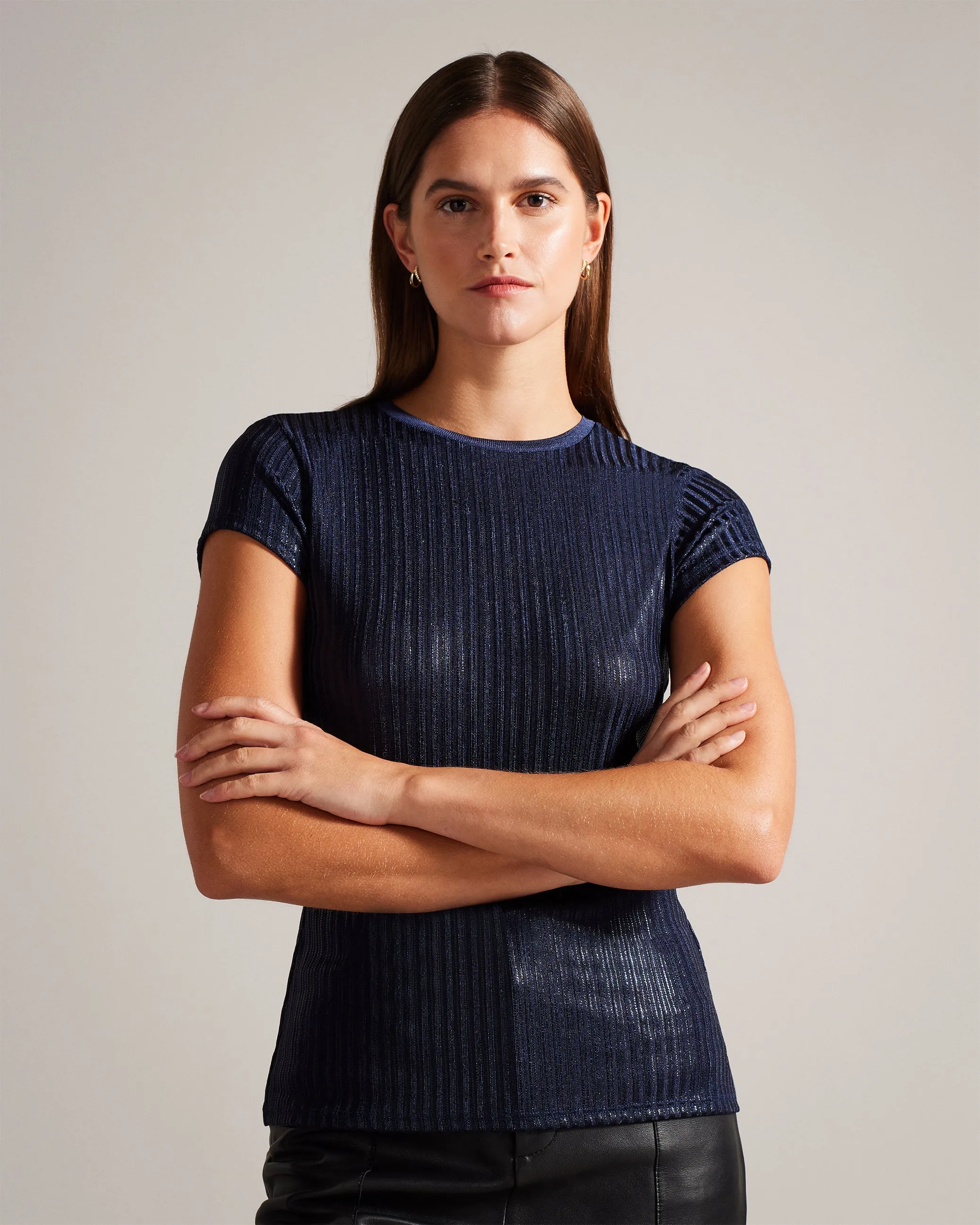 Katrino Metallic Fitted Tee Navy