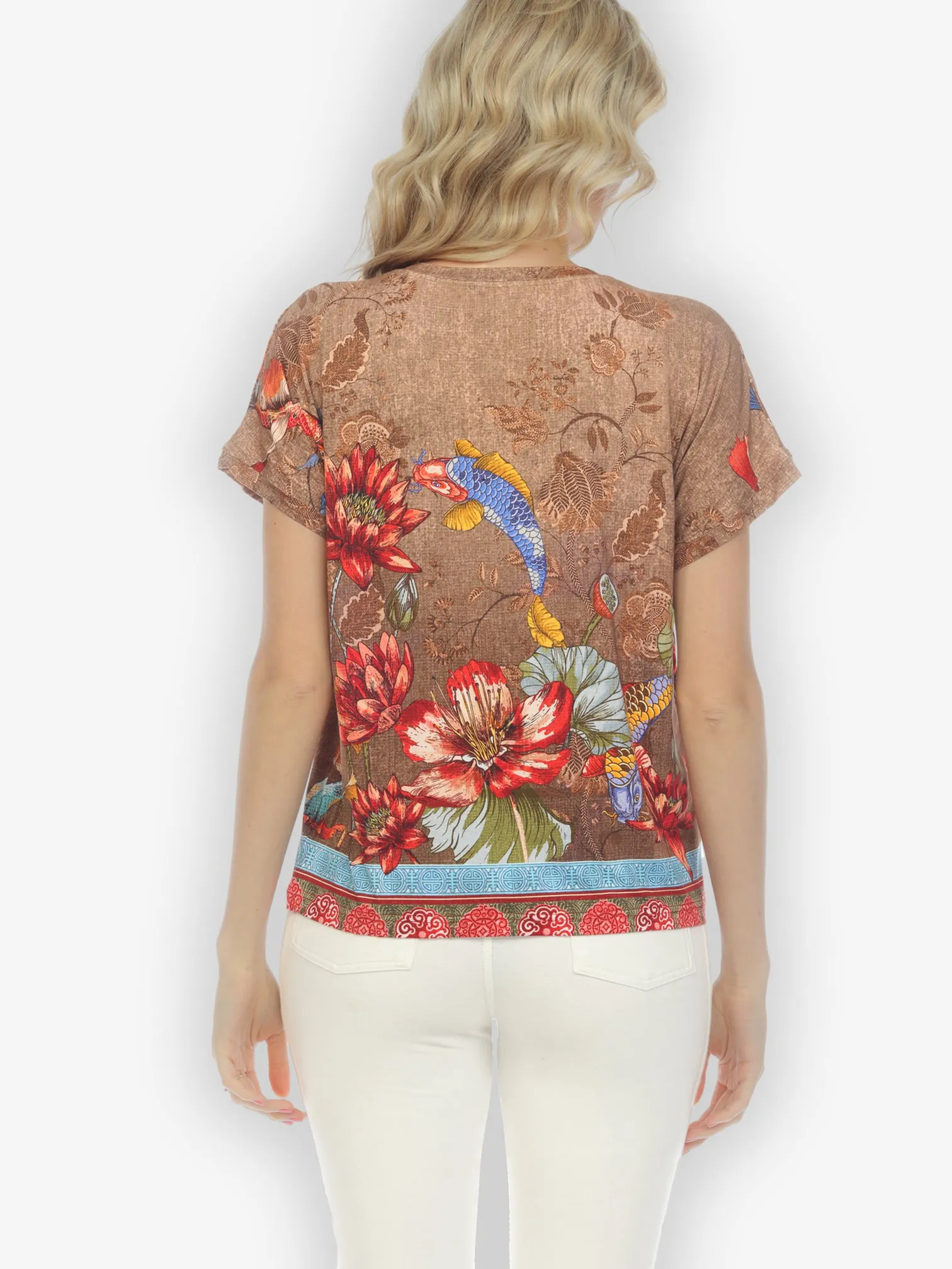 Koi Fish Water Lilies Exclusive Cap Sleeves Tee