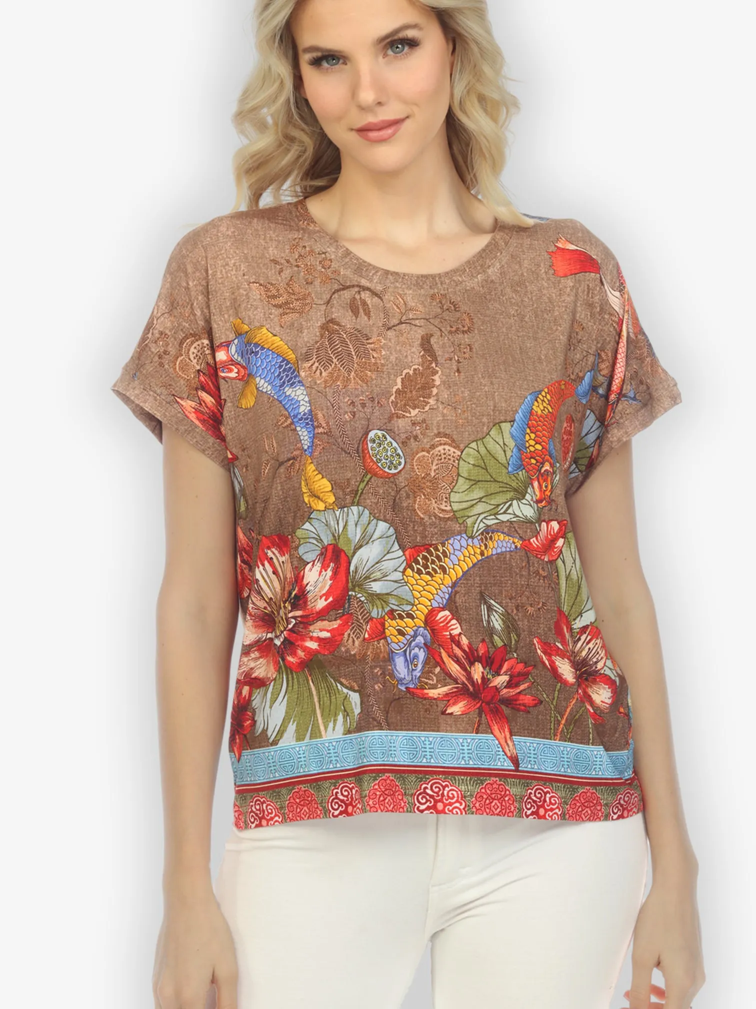 Koi Fish Water Lilies Exclusive Cap Sleeves Tee