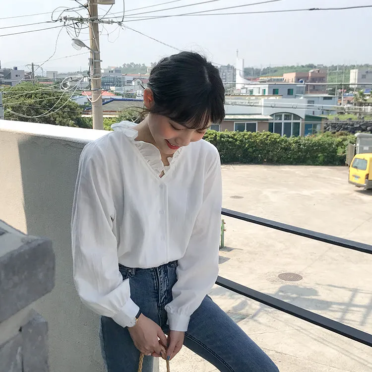 [Korean Style] Kel Solid Color Ruffle Blouses