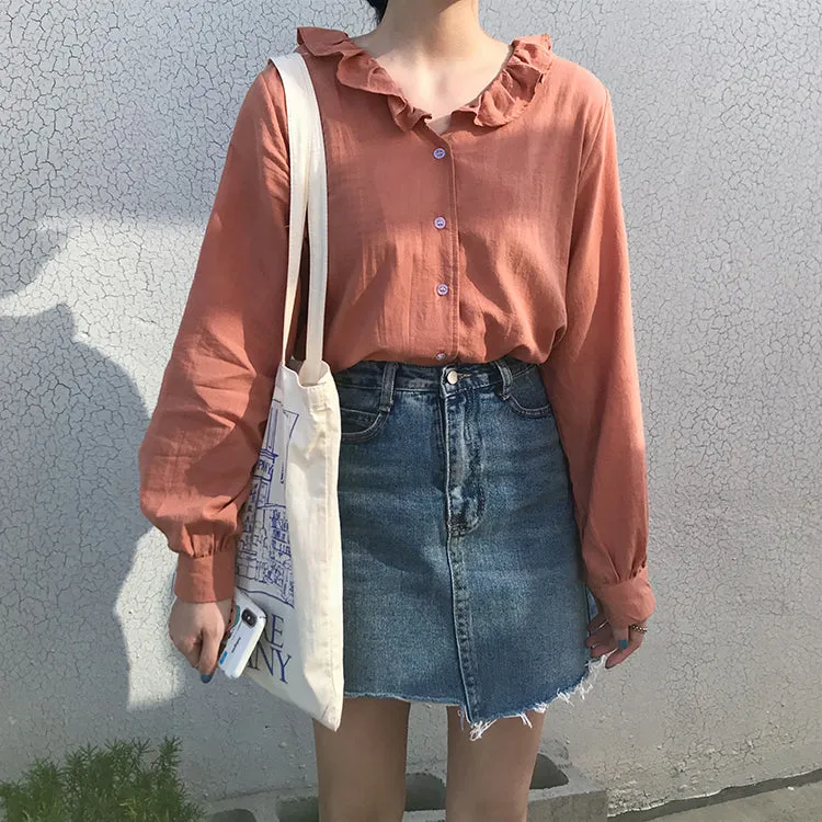 [Korean Style] Kel Solid Color Ruffle Blouses