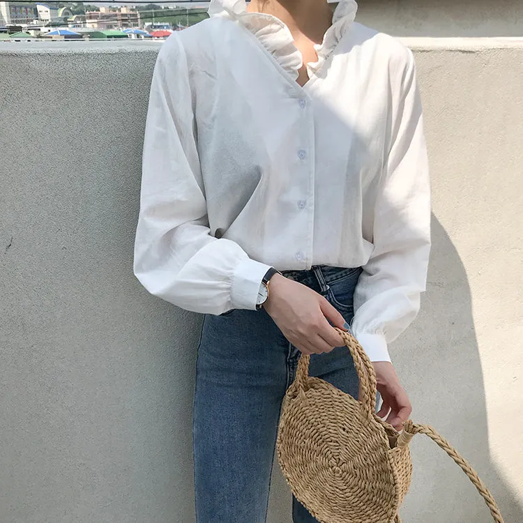 [Korean Style] Kel Solid Color Ruffle Blouses