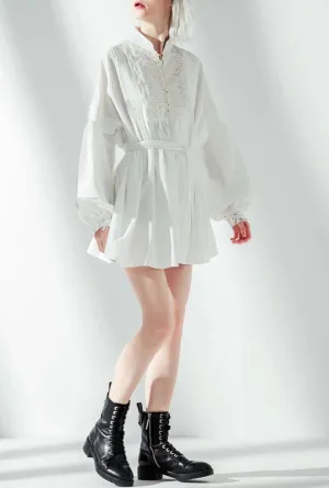 Lace Embroidered White Long Shirt