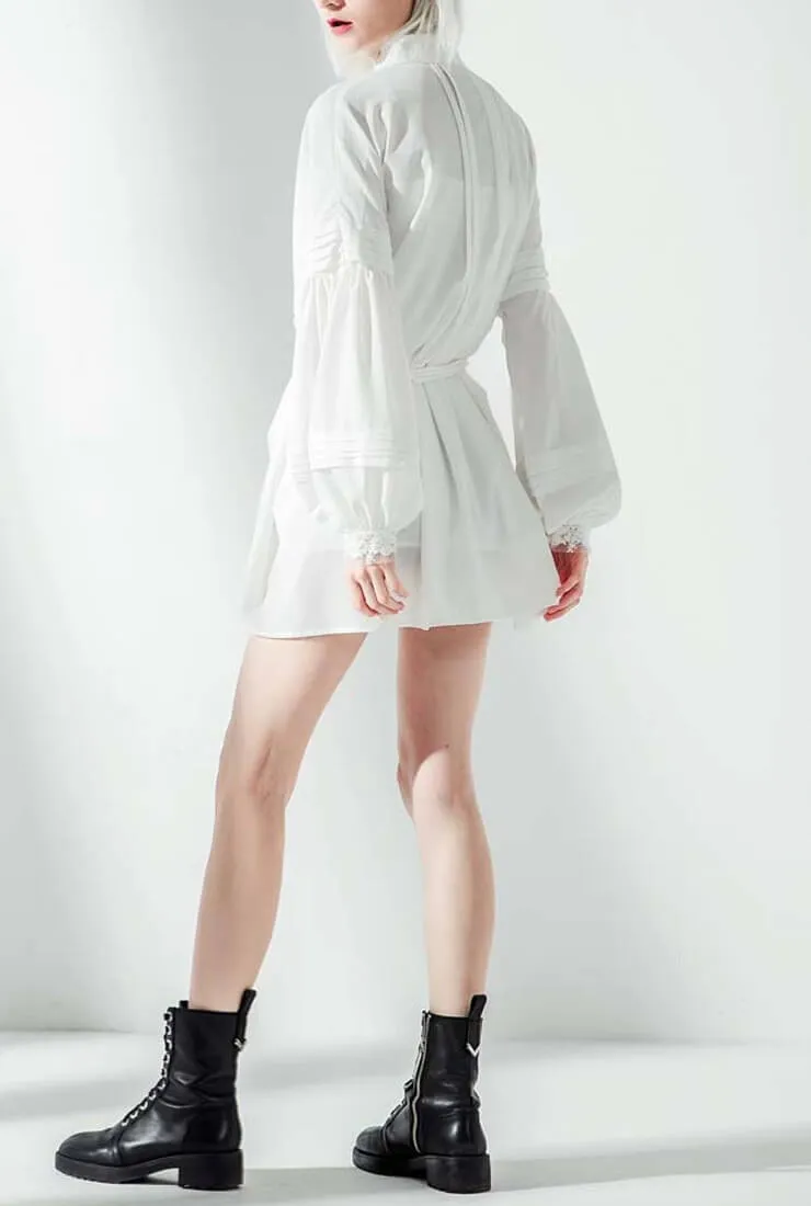 Lace Embroidered White Long Shirt