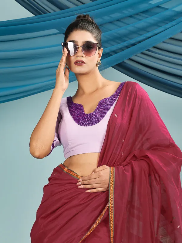 Lavender Purple Hand Embroidered Blouse