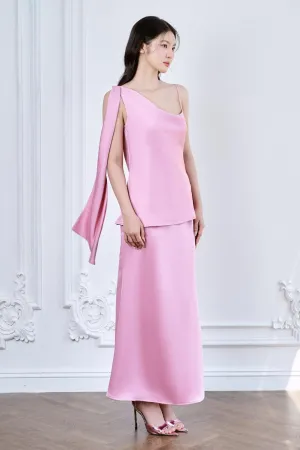 Lenora Straight Asymmetric Neck Silk Satin Top