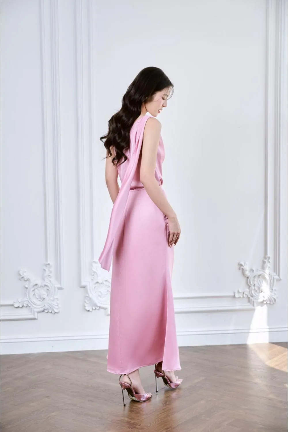 Lenora Straight Asymmetric Neck Silk Satin Top
